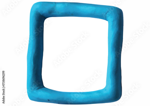 A blue, rounded square frame made of clay or putty, isolated on a white background.
