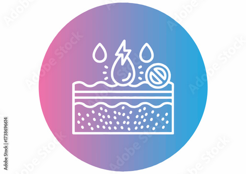 Illustration of skin with moisture, lightning bolt, and a prohibition sign, set against a gradient circle.