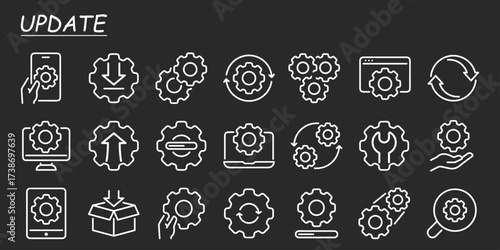 Update, upgrade, progress bar and install concept  outline icon isolated on white background flat vector illustration.