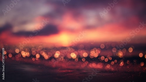 Dreamy sunset sky with bokeh effect. AI image