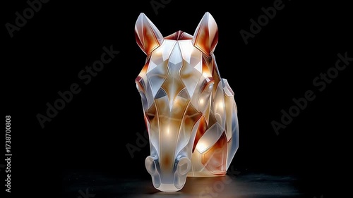 Year horse 2026. Elegant horse sculpture crafted from translucent materials, showcasing intricate design and glowing accents. Happy new year. Christmas