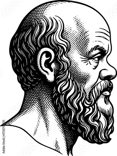 Socrates engraving. Ancient philosopher in classic etching style.