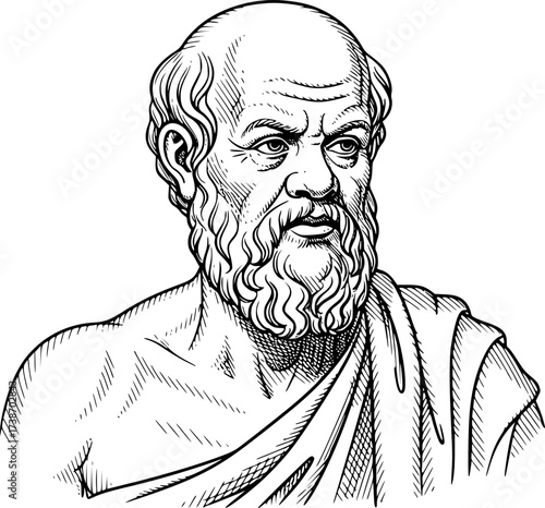 Socrates engraving. Ancient philosopher in classic etching style.