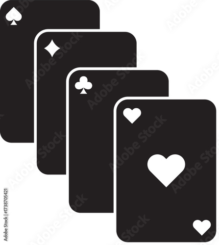 Black silhouette playing cards with suit symbols
