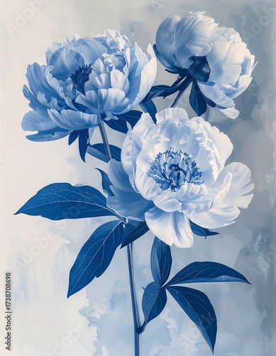 Elegant monochromatic image of three blooming peonies