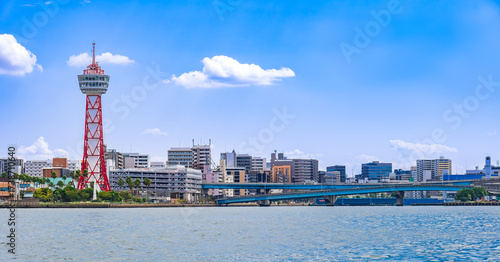 福岡県　海上から見る博多ベイエリア