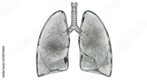 Stunning clear glass lungs with detailed bronchi tree structure, symbolizing respiratory health and medical science in a clean, modern aesthetic.