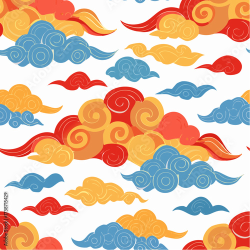 Vibrant, swirling clouds in a traditional oriental art style, evoking a sense of movement and wonder with their rich color palette