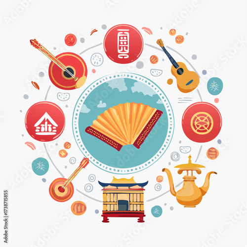 Vibrant Collection of Chinese Cultural Icons and Symbols Showcasing Traditional Art and Festivities