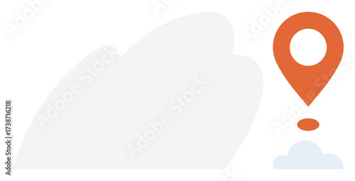 Vibrant red location pin above a small cloud with a simple backdrop. Ideal for navigation, travel, direction, map marking, logistics, technology, and positioning concepts in a simple flat metaphor
