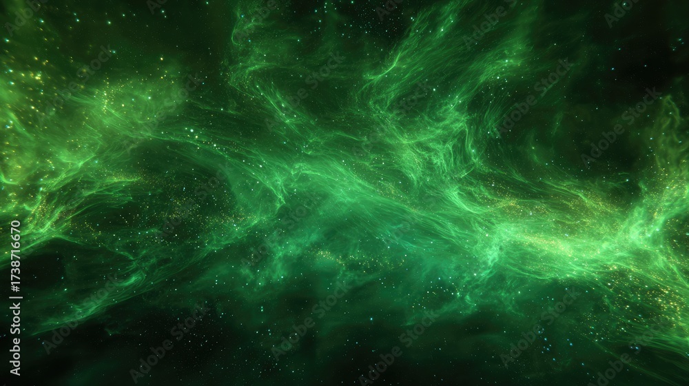 Fototapeta premium Abstract Green Nebula Space Scene