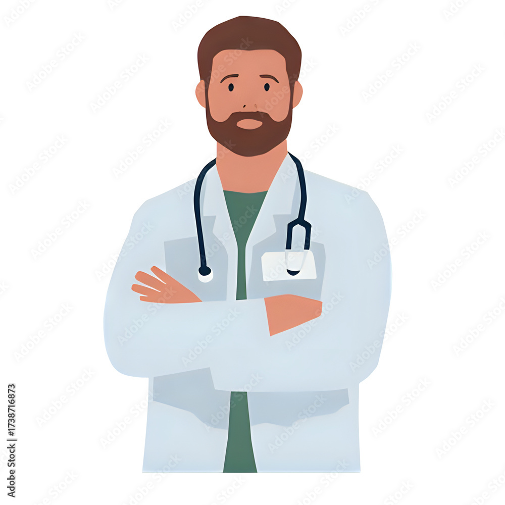 Fototapeta premium Confident Male Doctor with Folded Arms Illustration