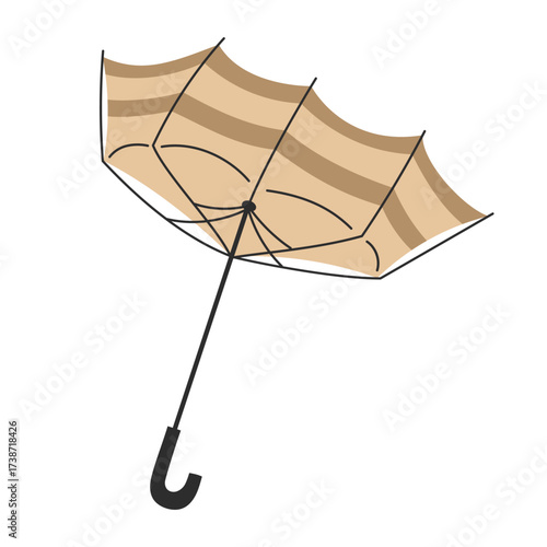 A stylized illustration of an inverted striped umbrella with a curved handle