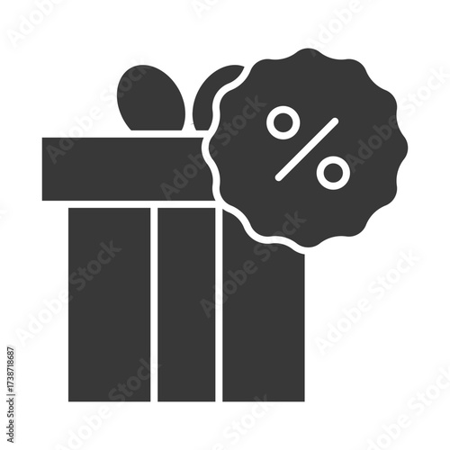 A stylized dark gray silhouette of a gift box with a ribbon and bow