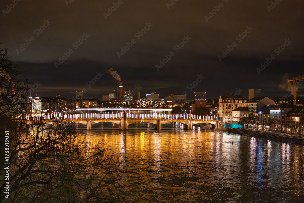 Fototapeta premium Basel Rhine River Night