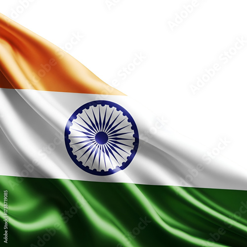 Waving Indian Flag with Ashoka Chakra on Black Background