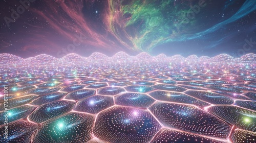 Abstract Glowing Colorful Hexagon Landscape