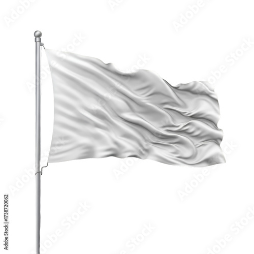 White Flag Waving on a Pole Against Black Background