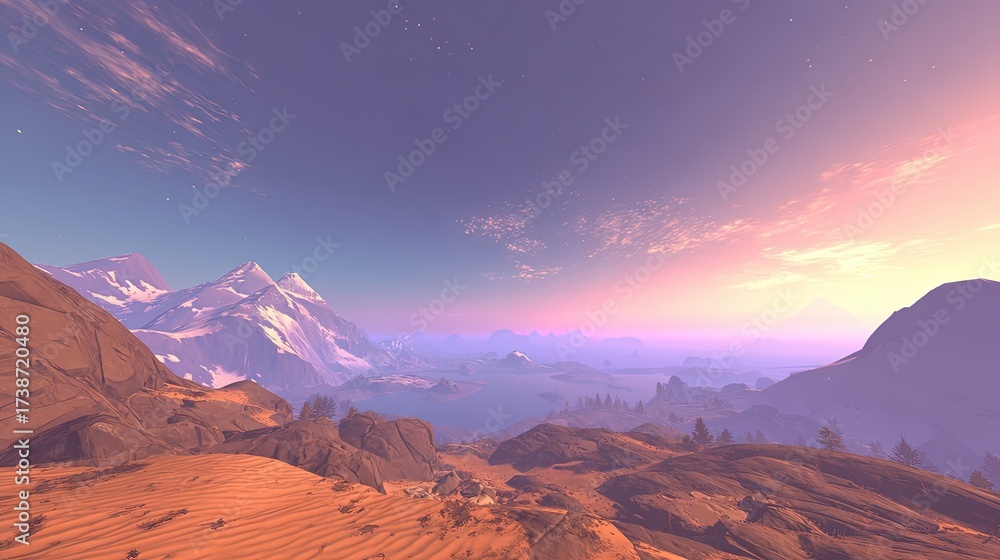 Fototapeta premium Pixelated Desert Landscape Sunset View