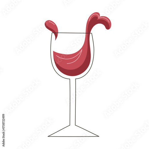 A wine glass with red wine splashing out