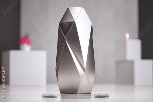 Modern Geometric Silver Metal Vase