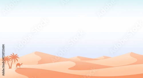 Serene Desert Landscape with Camel and Palm Trees
