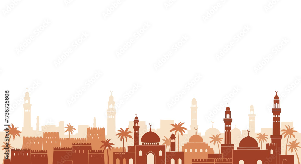 Obraz premium Moroccan Cityscape with Mosques and Palm Trees