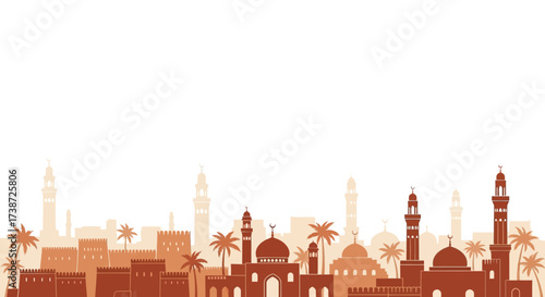 Moroccan Cityscape with Mosques and Palm Trees