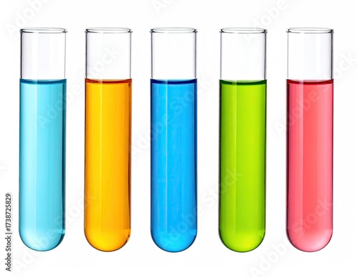 Five clear tubes filled with vibrant liquid samples