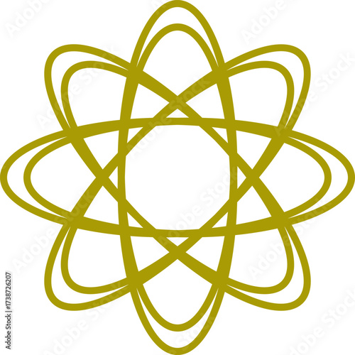 Abstract gold atom symbol on white background