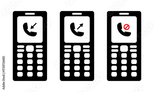 Mobile Phone Icons Showing Incoming Outgoing and Blocked Call Status