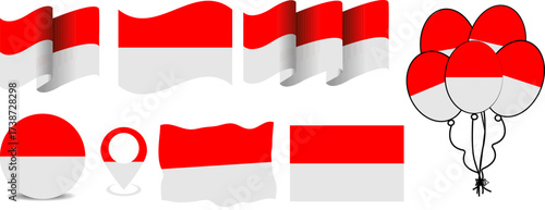 Vector illustration of Indonesian flags, balloons, and symbols for patriotic and festive themes