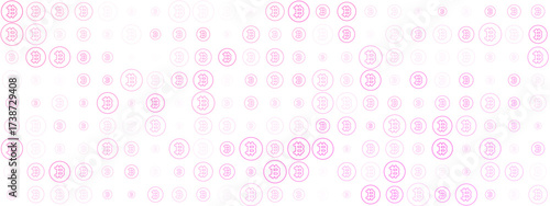 Abstract seamless pattern of cryptocurrency Bitcoin symbols in varying sizes and opacities on a white background, representing digital finance and blockchain technology.