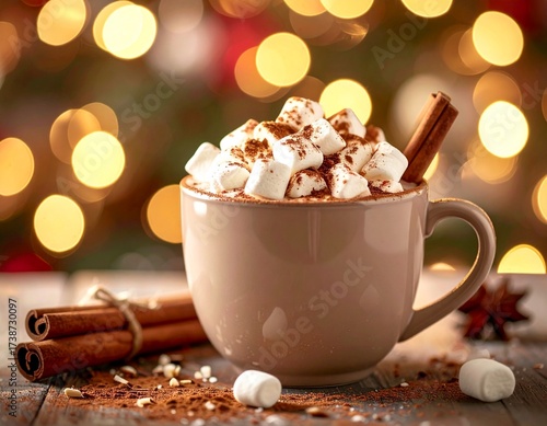 Festive Hot Chocolate with Marshmallows and Cinnamon