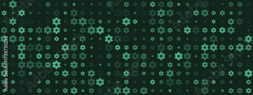 Abstract Green Gear Pattern Background with Varying Sizes and Shades, Digital Technology Concept