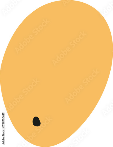 An abstract orange oval with a small black dot