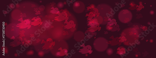 Spooky Red Ghosts Pattern Background with Eerie Bokeh Lights for Halloween and Horror Themes