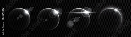 Neon solar moon eclipse effect with glowing light flares, creating a shining ring around a round moon-like sphere. The circular halo radiates with vibrant shine, cosmic atmosphere in space, vector.