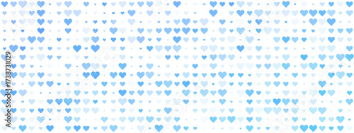 Abstract seamless pattern of varying blue heart shapes on a white background, creating a gentle and romantic digital design suitable for love, Valentine's Day, or wedding.