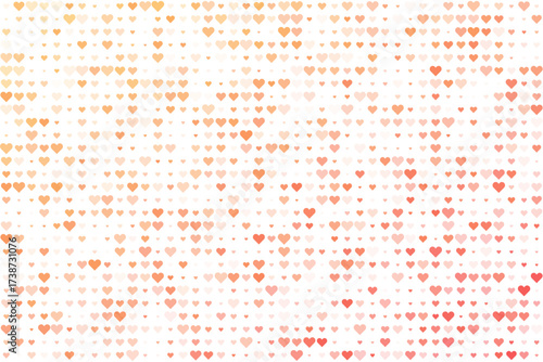 Abstract background with a seamless pattern of small hearts in a warm gradient from orange to red, perfect for romantic themes or Valentine's Day designs.