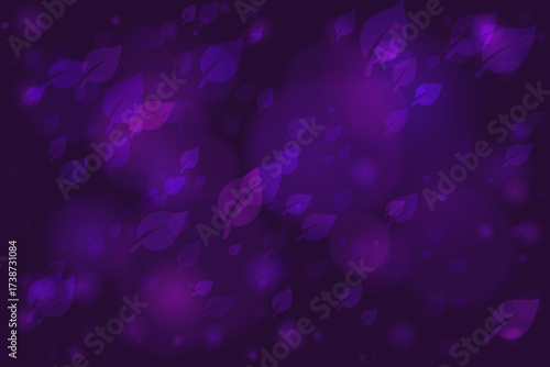 Abstract purple background with floating translucent leaves and soft bokeh light effects, creating a serene and ethereal nature-inspired design.
