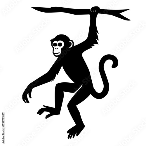 Vector illustration of a hanging monkey, black