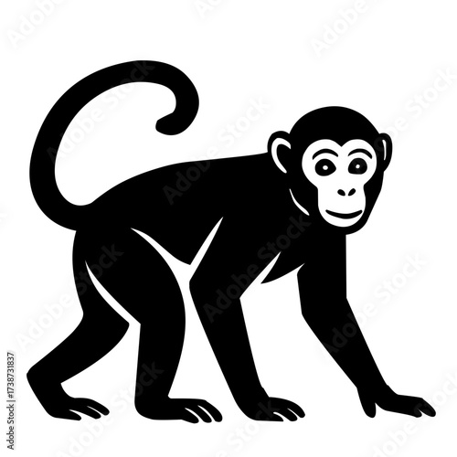 Vector illustration of a walking monkey, black