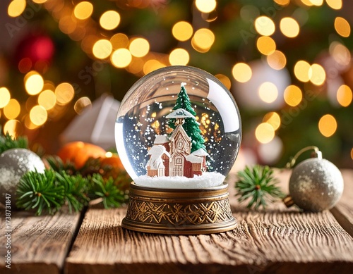 Close-Up of Magical Christmas Snow Globe