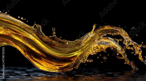 Abstract Golden Liquid Wave Splash, Dynamic Amber Fluid Motion on Black.