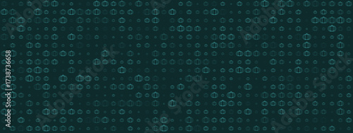 Abstract seamless pattern with teal pumpkin outlines on a dark blue-green background, perfect for autumn and Halloween designs.