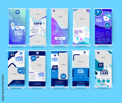 Dental care roll up banner templates collection elegant modern