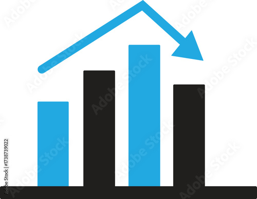 Bar chart with downward trend arrow indicating decline