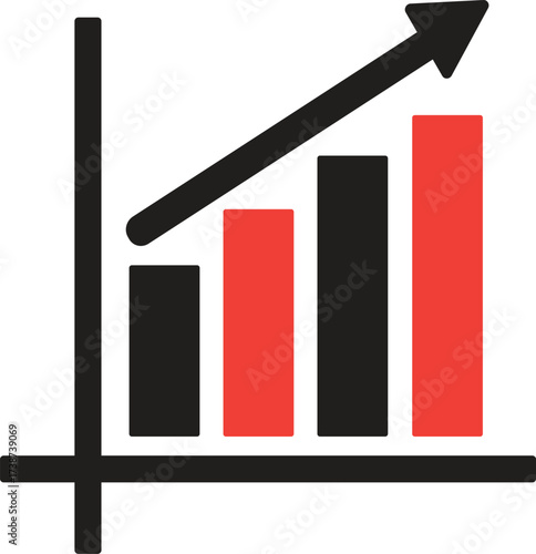 Bar chart with upward trend arrow and rising bars