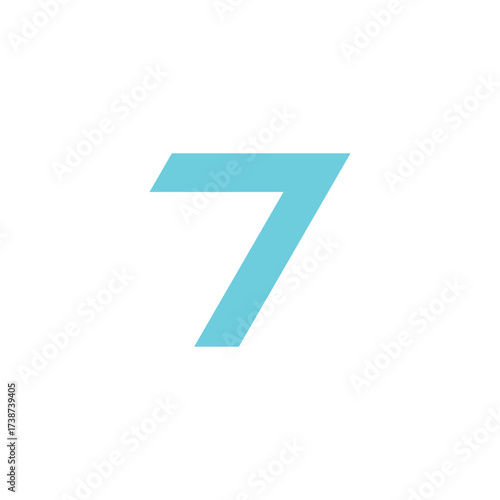 Number 7 blue, modern geometric symbol simple logo vector